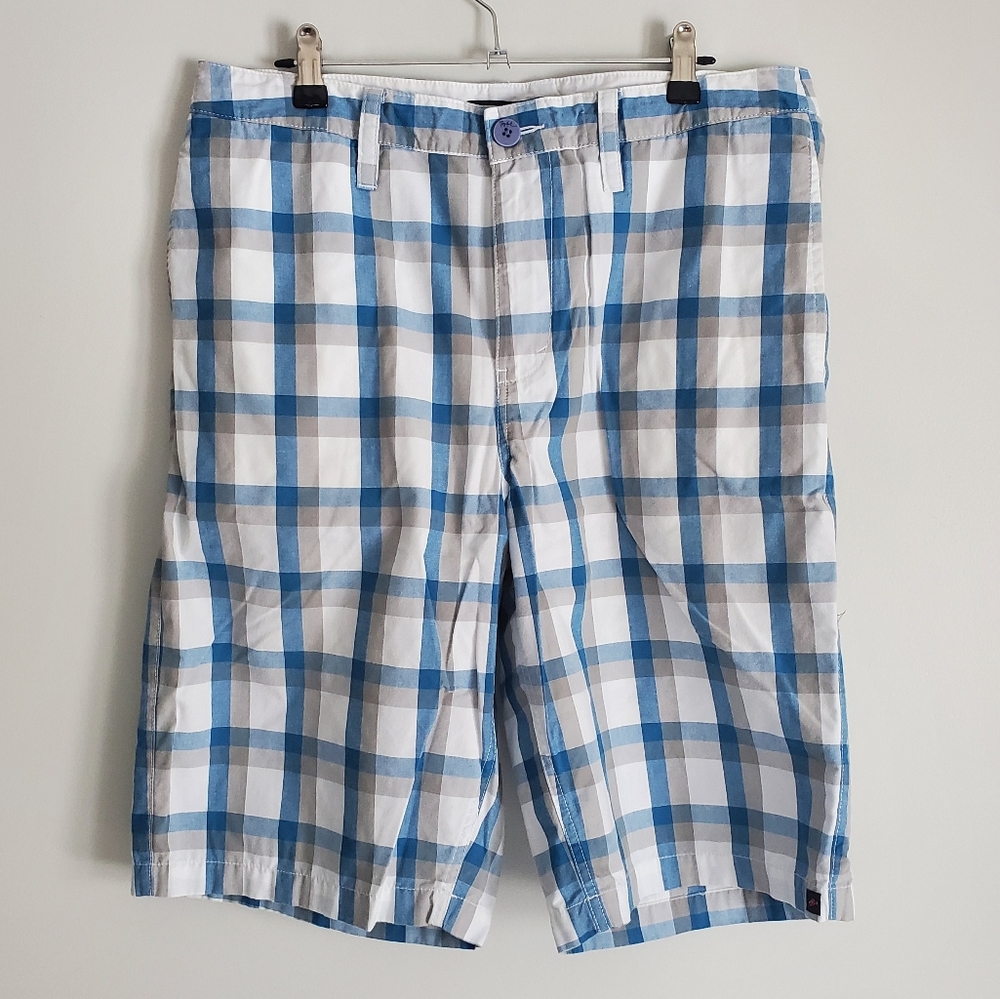 Tony Hawk | Men's White and Blue Plaid Shorts